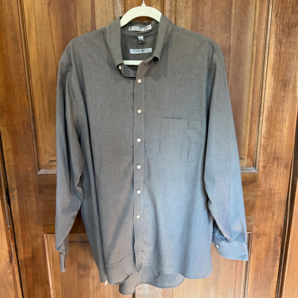 Geoffrey Beene Men Gray PinpointOxford Button Down Shirt Wrinkle Free L